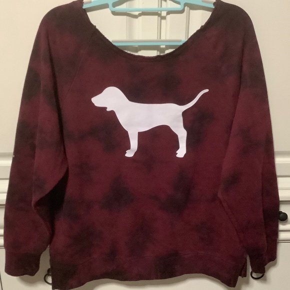 PINK Victoria's Secret Tops - Victoria’s Secret PINK off-the-shoulder sweatshirt in burgundy tie dye! Preowned
